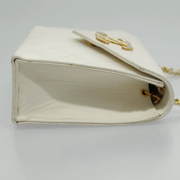 CHANEL Matelasse Big COCO Mark Chain Bag Lamb Skin White Gold CC Auth yk15609AV - Picture 5 of 15